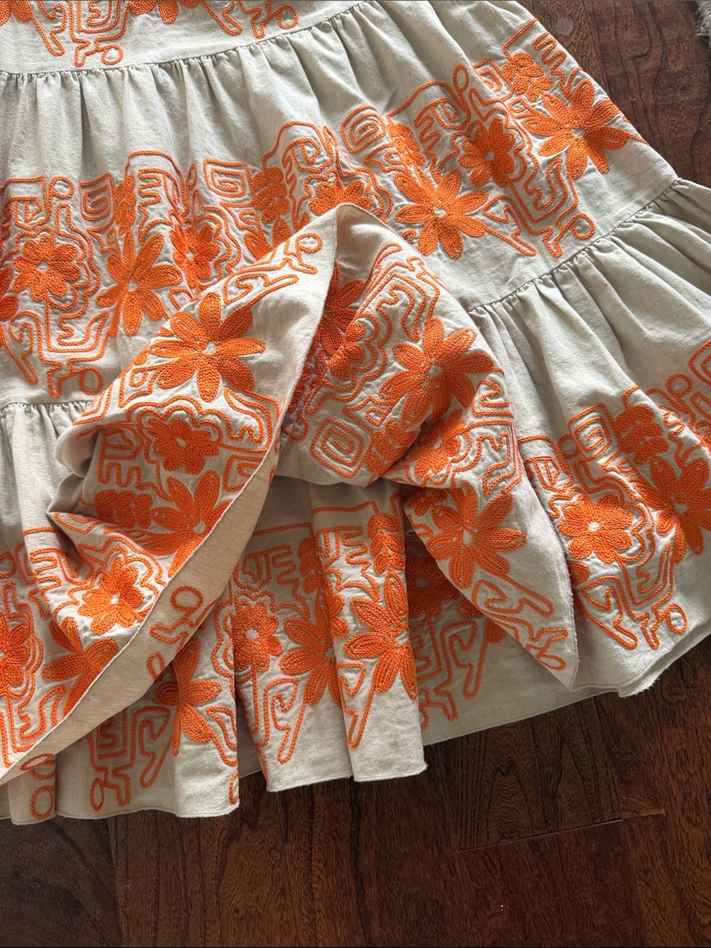 Maje Cream Midi Skirt with Orange Floral Embroidery - Picture 4 of 6